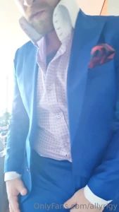 Enjoying myself in this tight blue peak lapel suit 4 high collar shirt