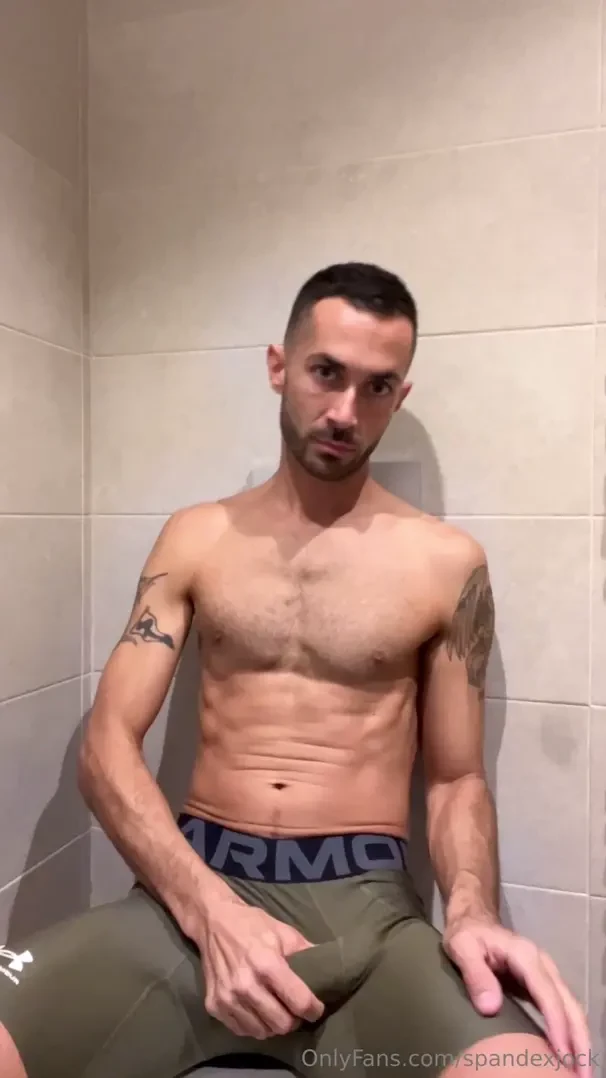 Quick nut in the bathroom after the gym in these new under armour 