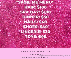 Made a menu if anyone would like to spoil me