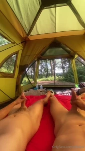 Adam_mcqueenxxx and myself tent camping damm dog photobomb us at the