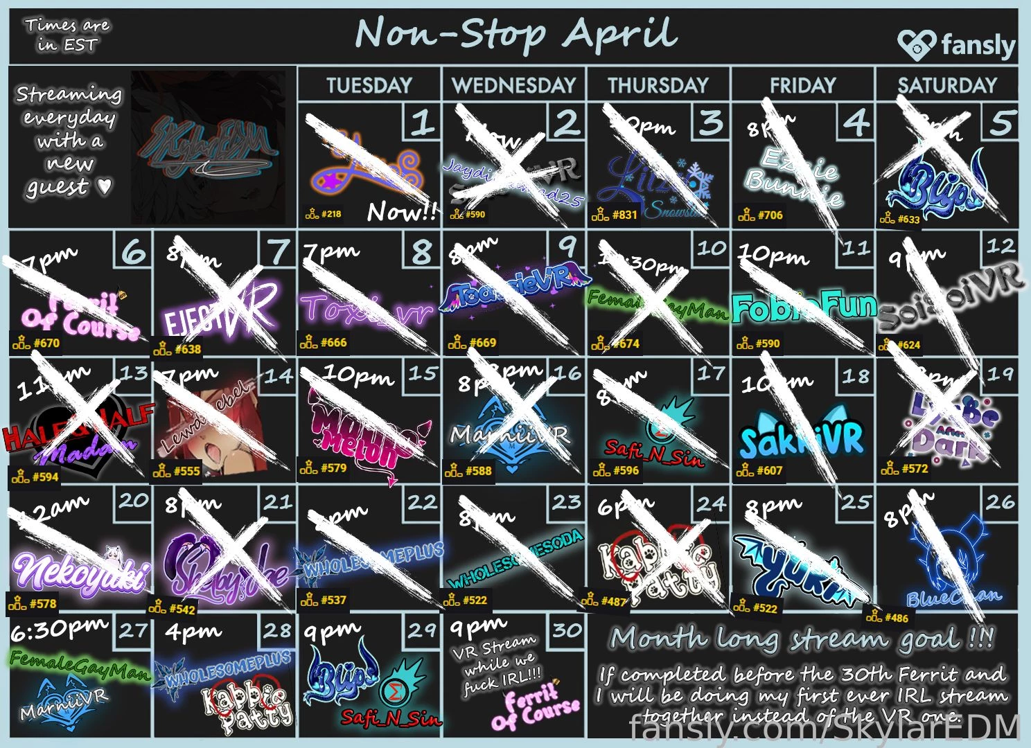 The final week for non-stop april line up femalegayman marniivr 