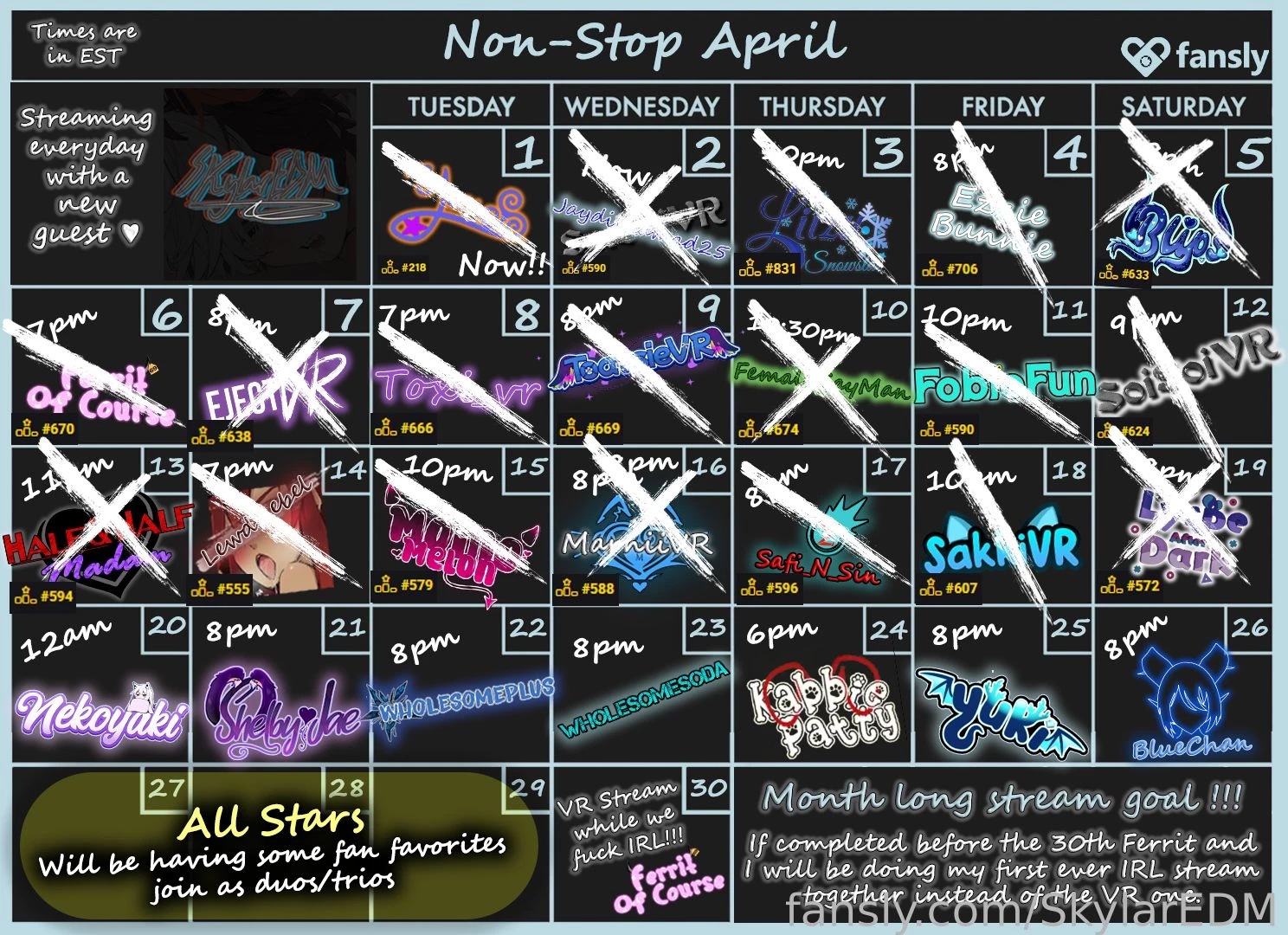 Week 4 line up for non-stop april line up uwunekovr shelbyjae 