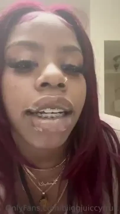 In bathroom up close kissing mouth open joy with braces 
