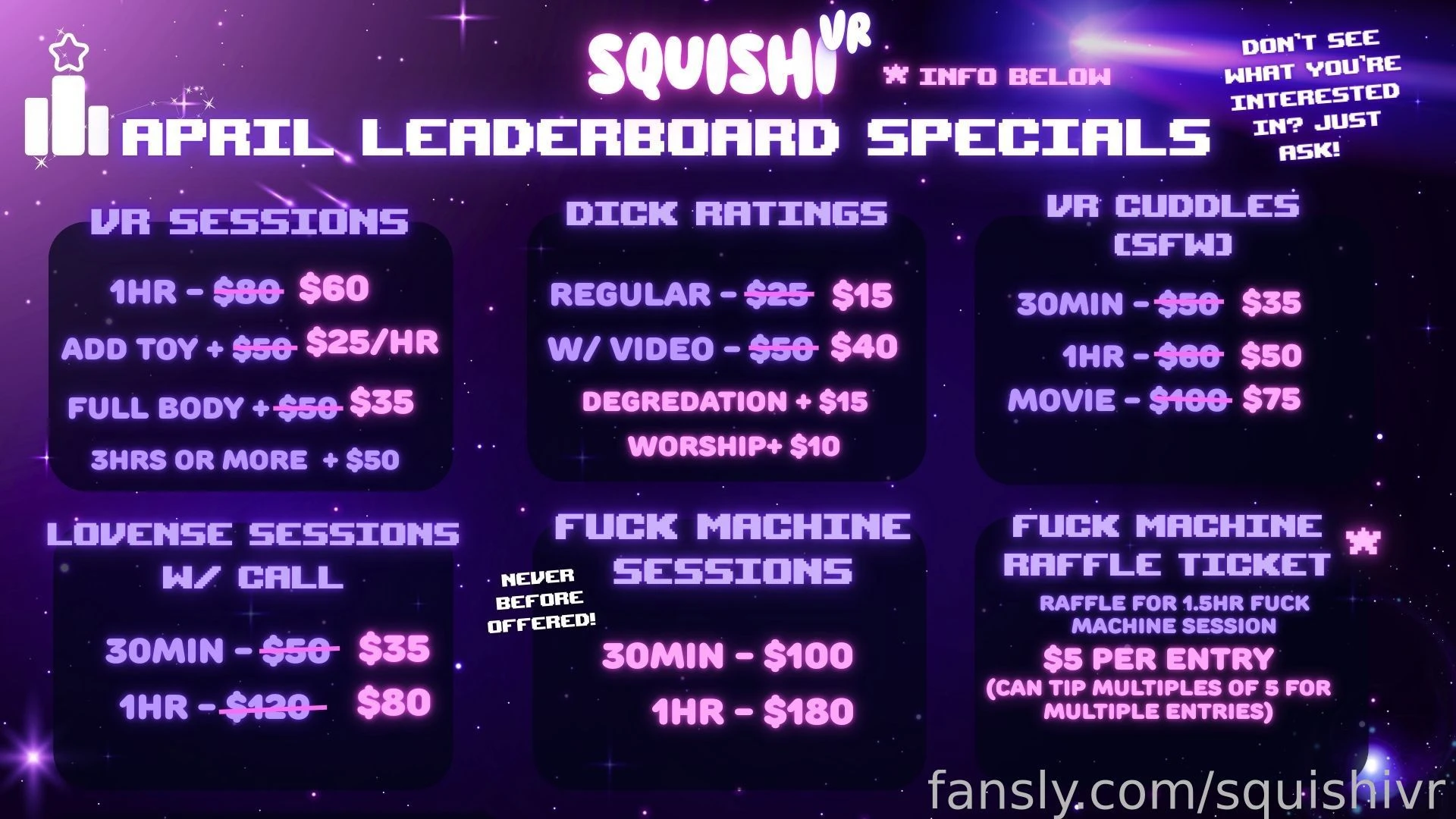 I ll be offering special sessions and services that have previously 