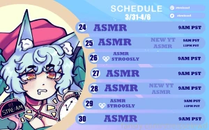 Stream schedule for 3 31-4 6 so sorry for the missing stream this past